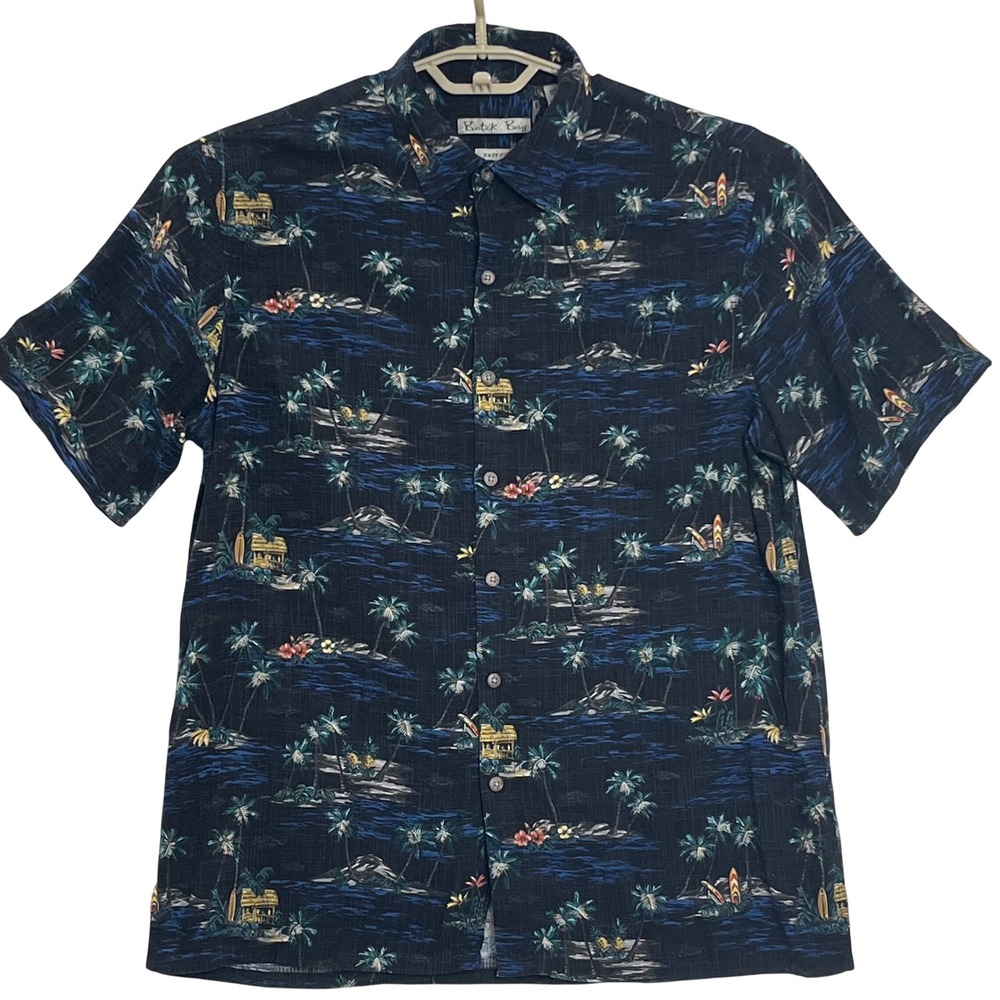 Batik Bay Mens Button Up Shirt L Black S/Sleeve Tropical Island Aloha‎ Hawaiian